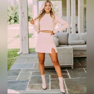 THESE THREE BOUTIQUE Cropped Sweater Skirt Set - Cream